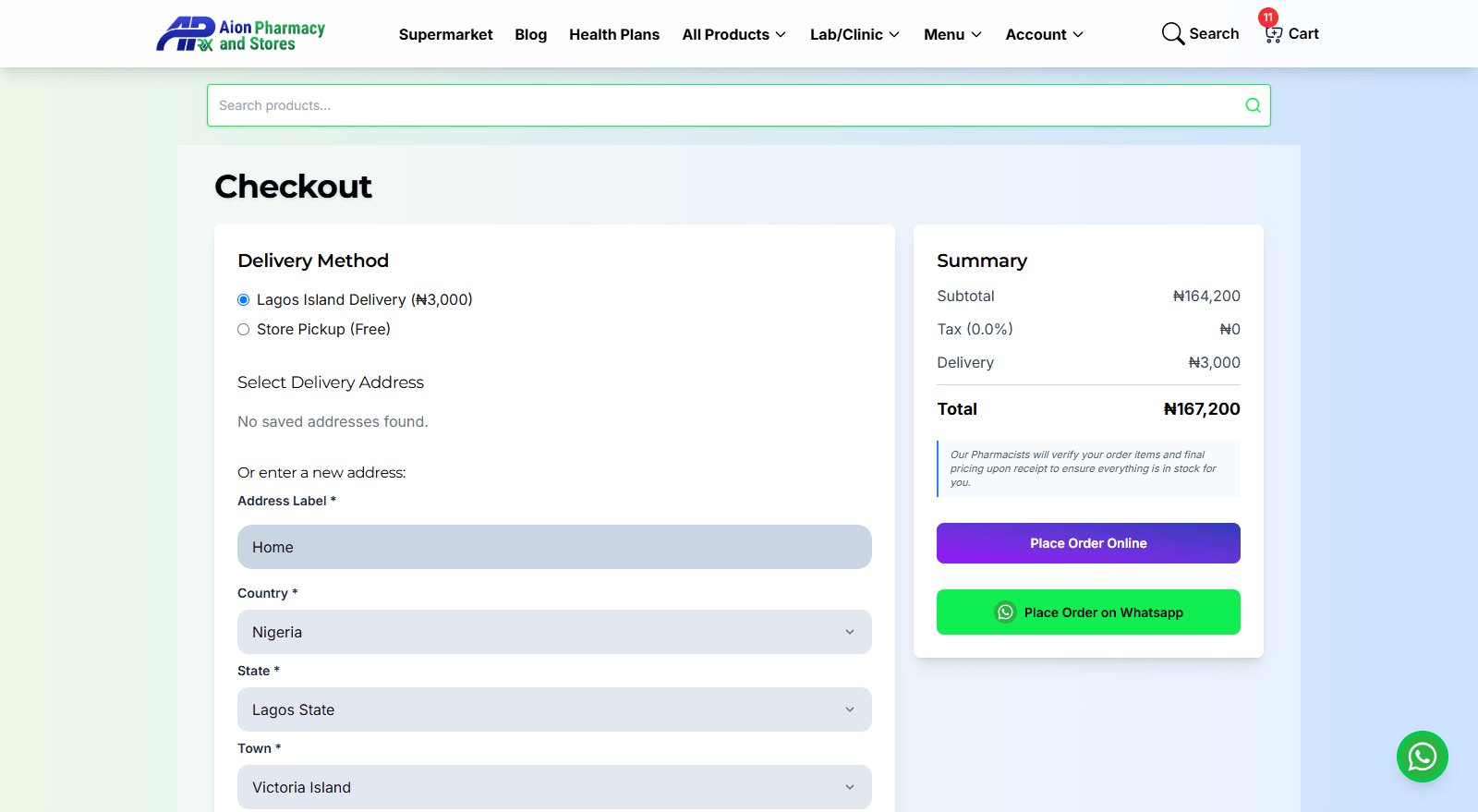 E-pharmacy checkout