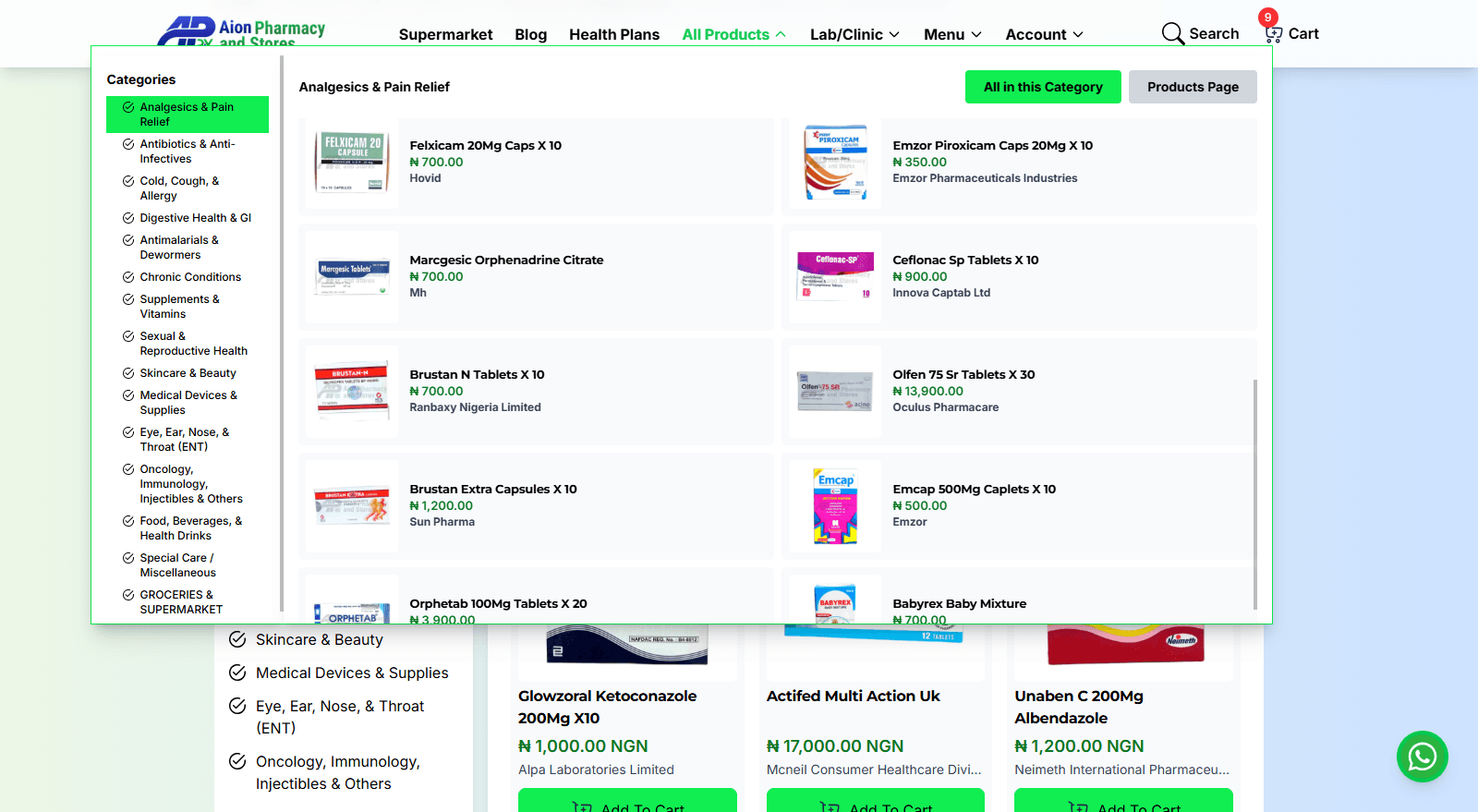 E-pharmacy product catalogue