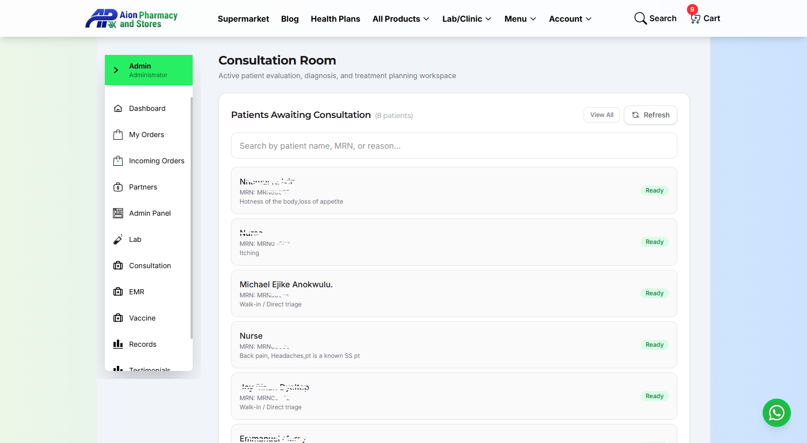 Consultation landing screen