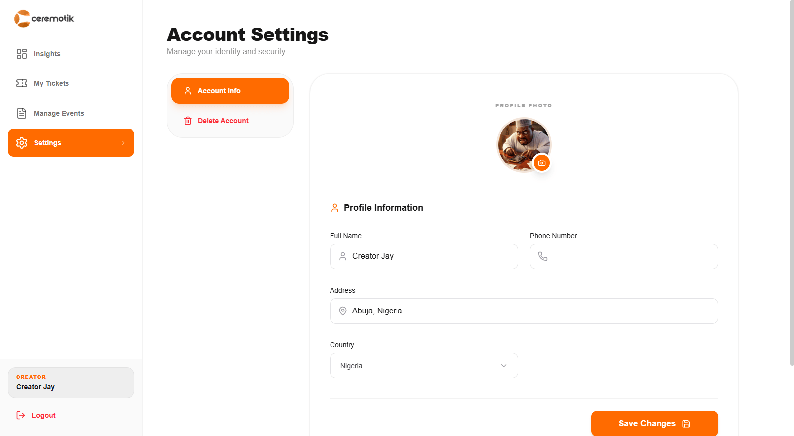 Account settings