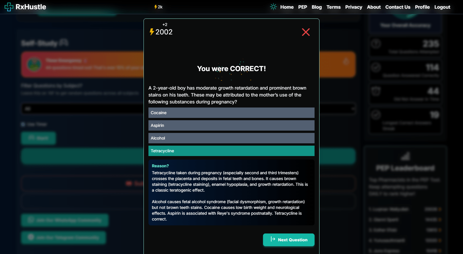 Answer explanation in self-study, dark mode