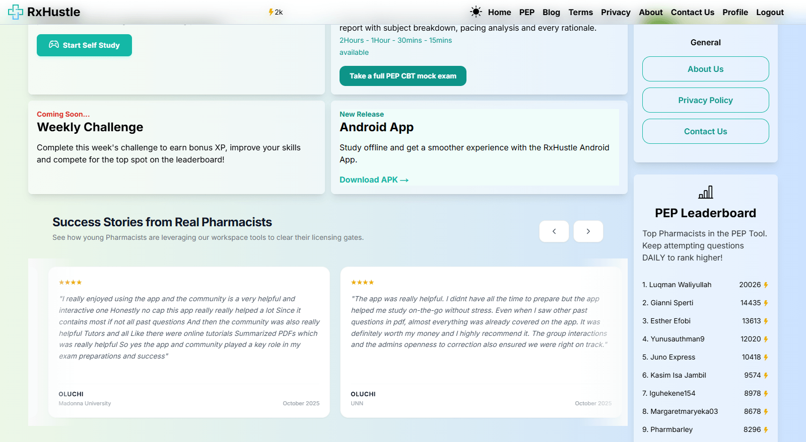 Leaderboard and candidate testimonials
