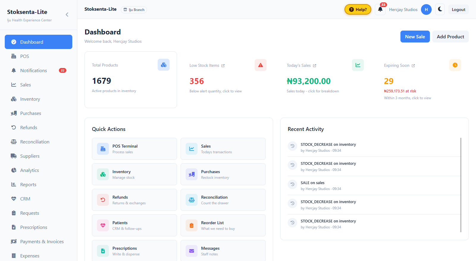 Stoksenta Lite dashboard summary