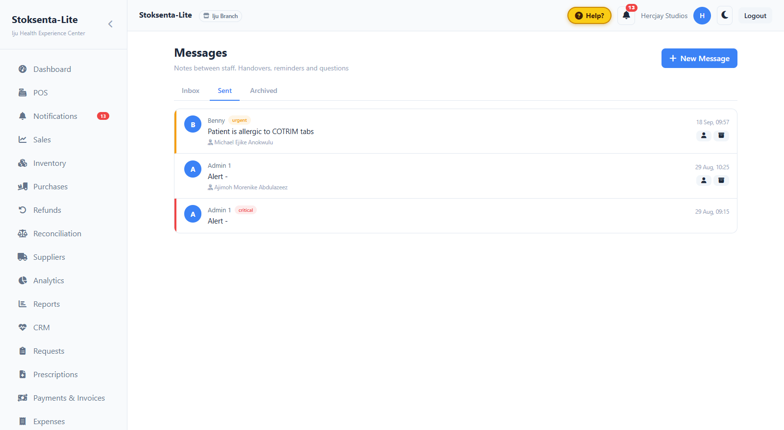 Internal staff messaging