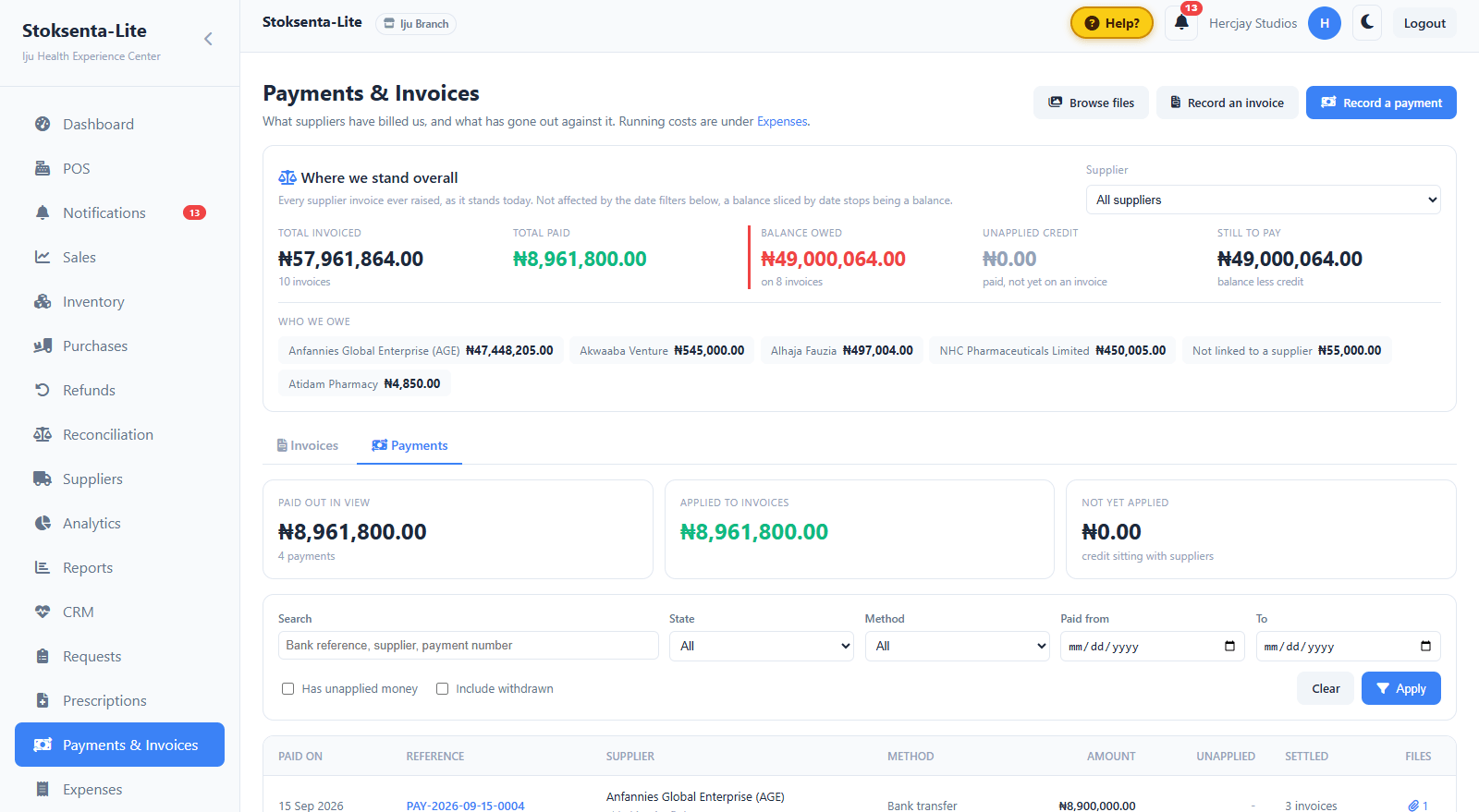Payments and invoices